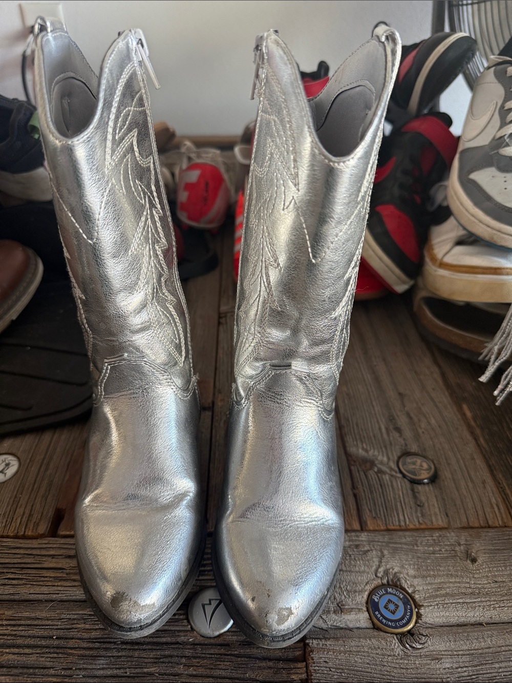 Kids Silver Metallic Western Cowboy Boots - Youth Pull-On Style